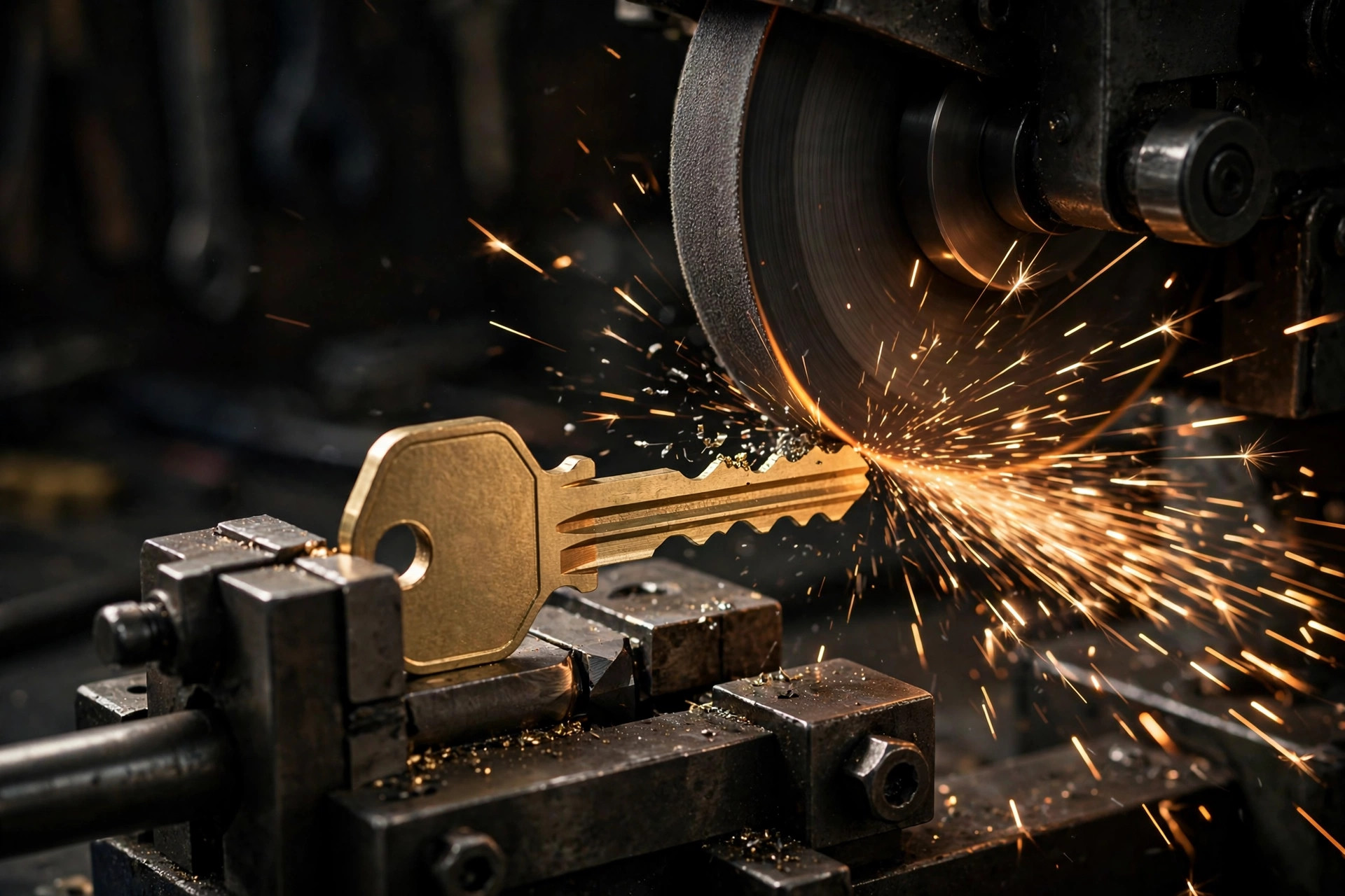 Key being cut on the shop machine